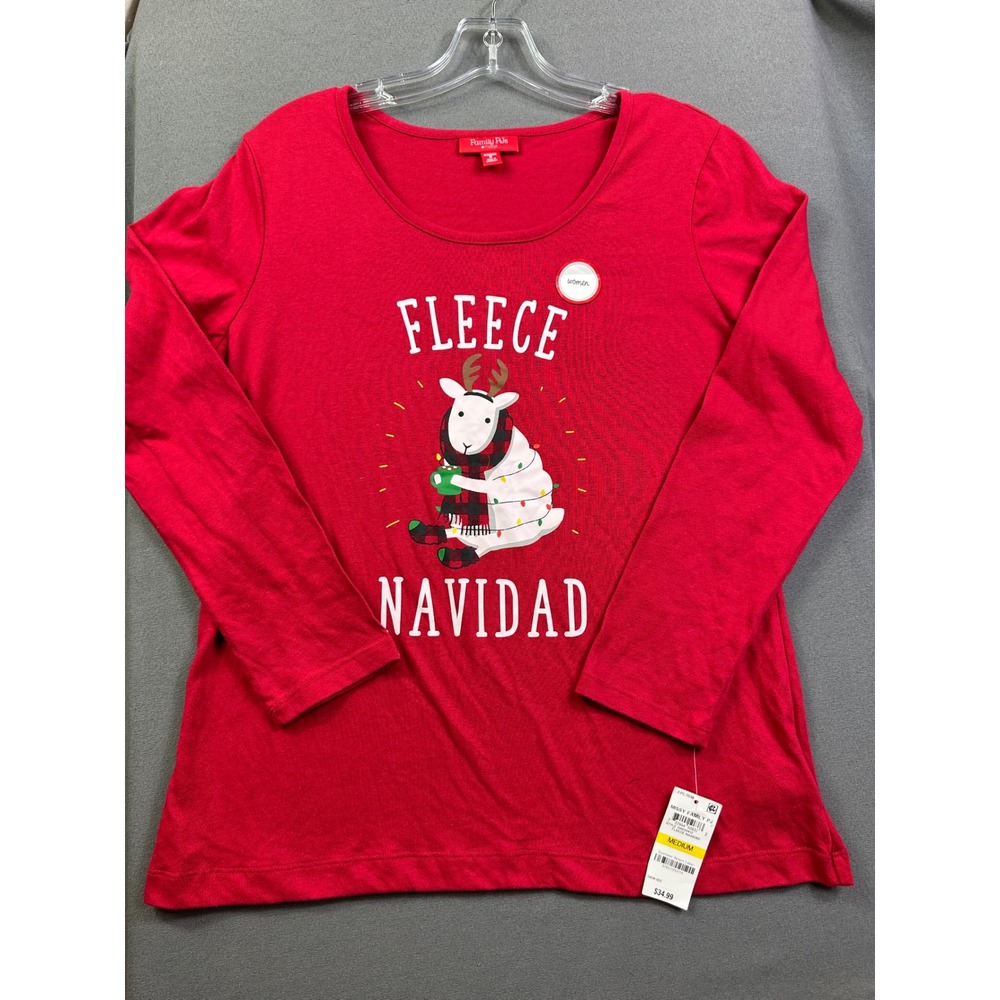 Family Pajamas Women Red Fleece Navidad Christmas Sheep Pajama Top Medium NEW